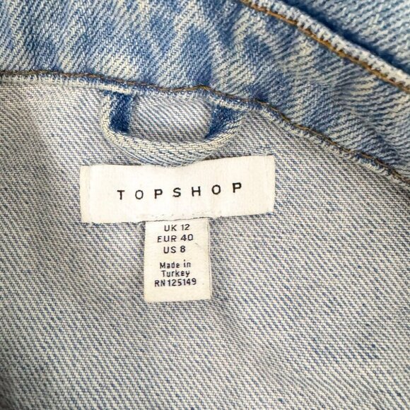 CROPPED FREYED TOP SHOP VINTAGE STYLE DENIM JACKET OVERSIZED US 8 - Picture 3 of 8